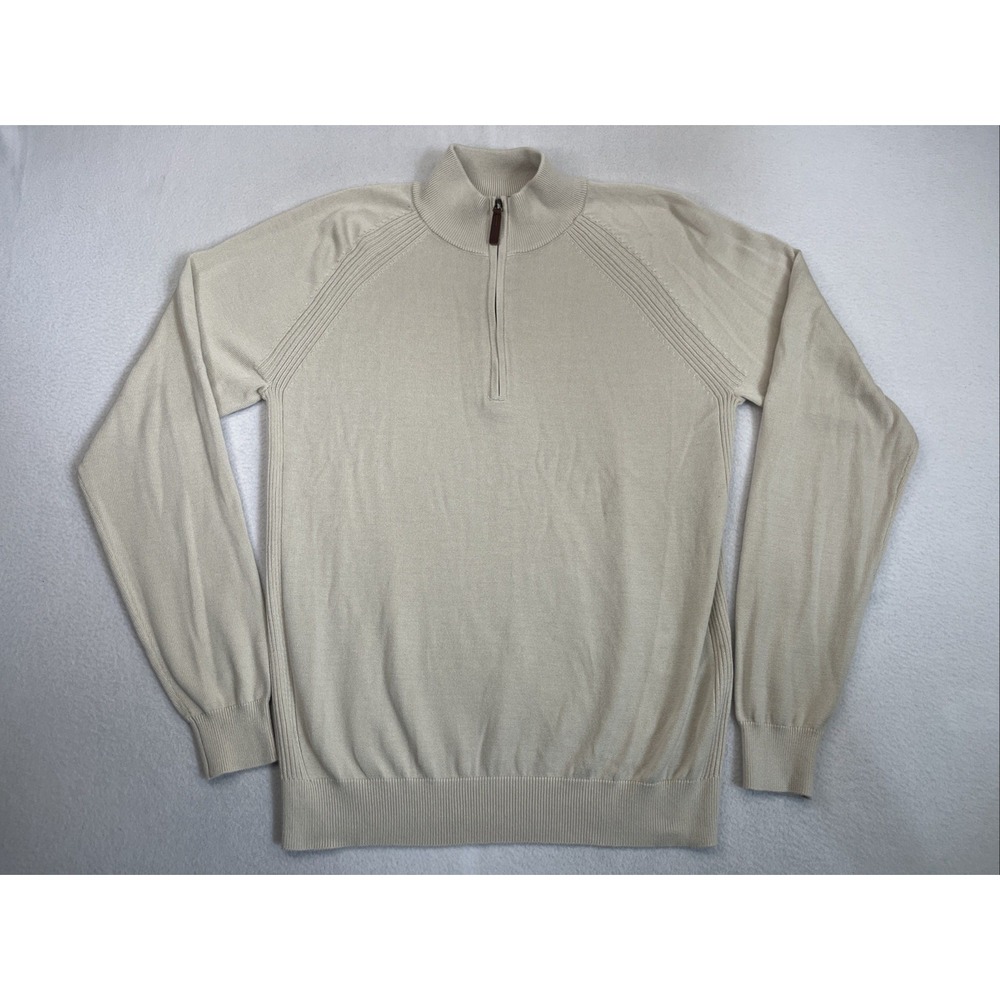 FootJoy Men's Wool Blend Heather Oatmeal Half-Zip Sweater Size Small Fitted